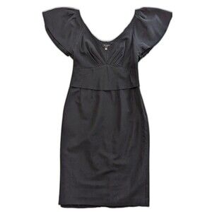 Ted Baker Sample Dress Size 2 Solid Black Flutter Sleeve Button Detail